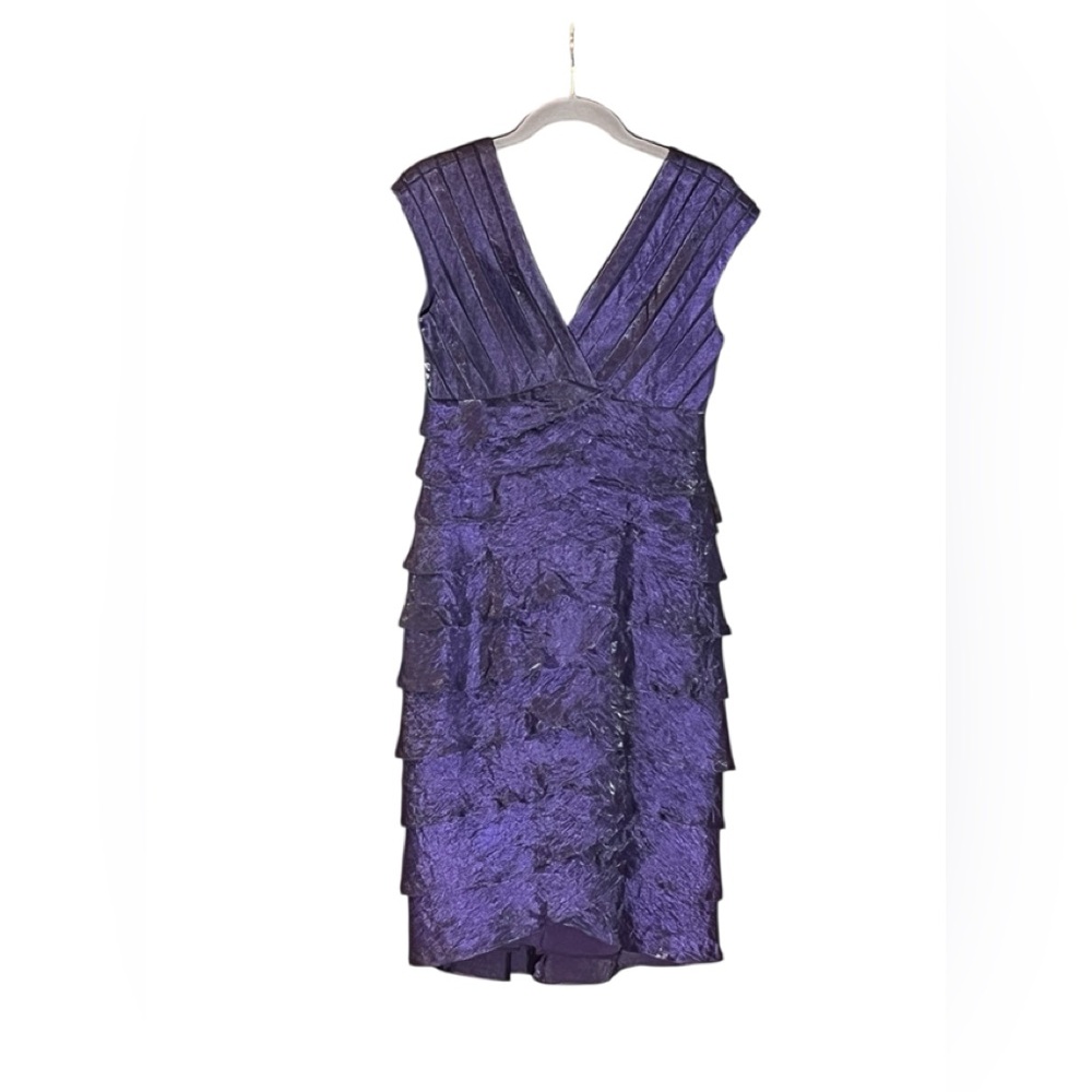 CACHE Vintage Purple Sheen Tiered V-Neck Cocktail Midi Dress Great Cond Size 4